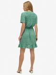 Superdry Short Sleeve Printed Wrap Mini Dress, Floral Block Green