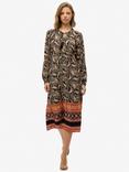 Superdry Printed Long Sleeve Midi Dress, Boho Paisley Black