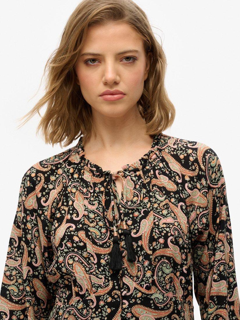 Product image 4 of 5, which shows Superdry Printed Long Sleeve Midi Dress, Boho Paisley Black, 8