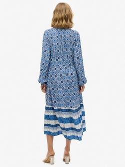 Superdry Printed Long Sleeve Midi Dress, Tala Tile Blue - view 2, Tala Tile Blue