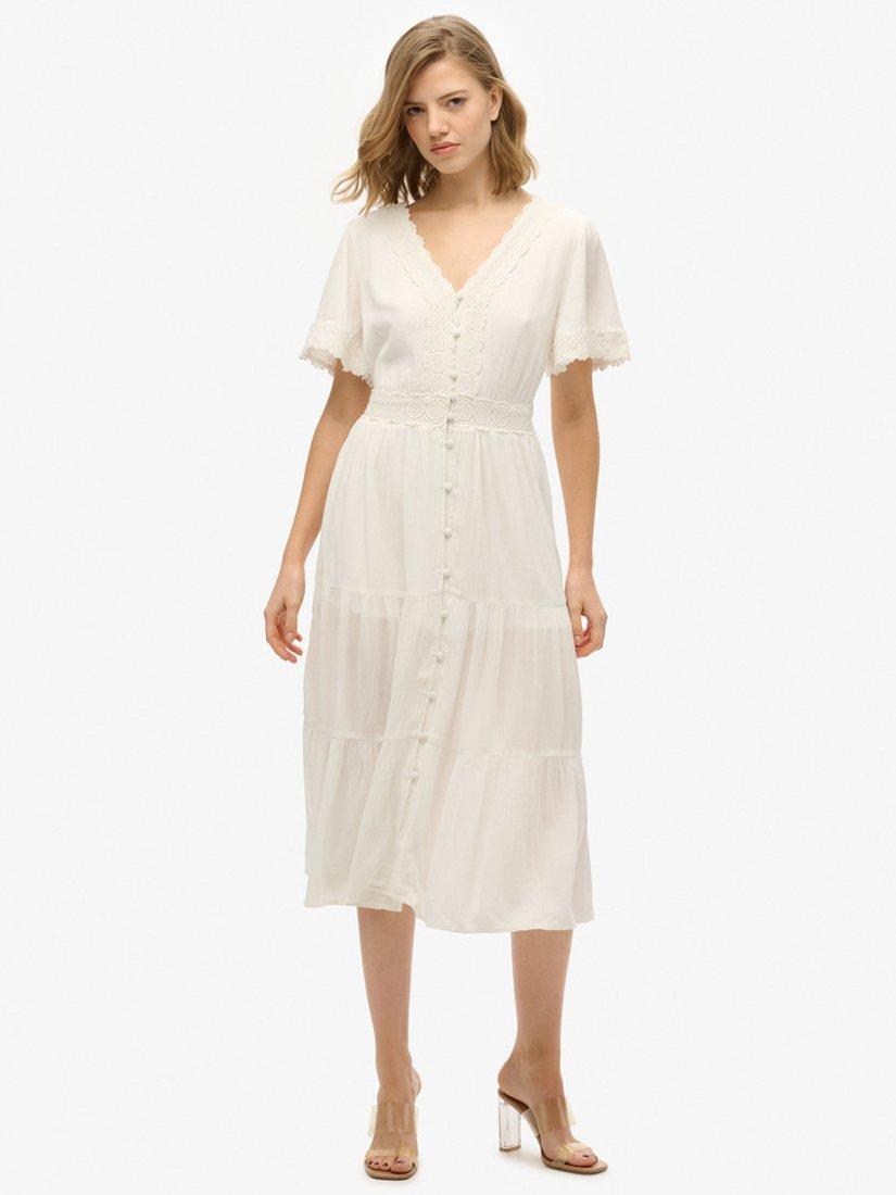 Superdry Ibiza Short Sleeve Midi Tea Dress, Off White