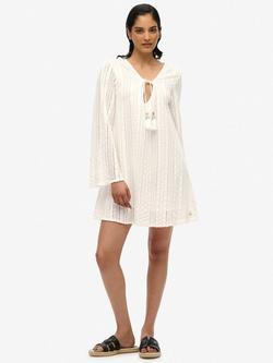 Superdry Ibiza Pure Organic Cotton Lace Mini Dress, Off White, Off White