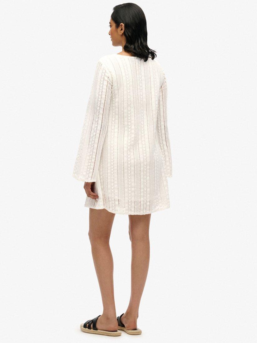 Product image 2 of 6, which shows Superdry Ibiza Pure Organic Cotton Lace Mini Dress, Off White, 8