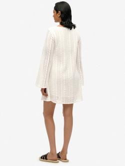Superdry Ibiza Pure Organic Cotton Lace Mini Dress, Off White - view 2, Off White