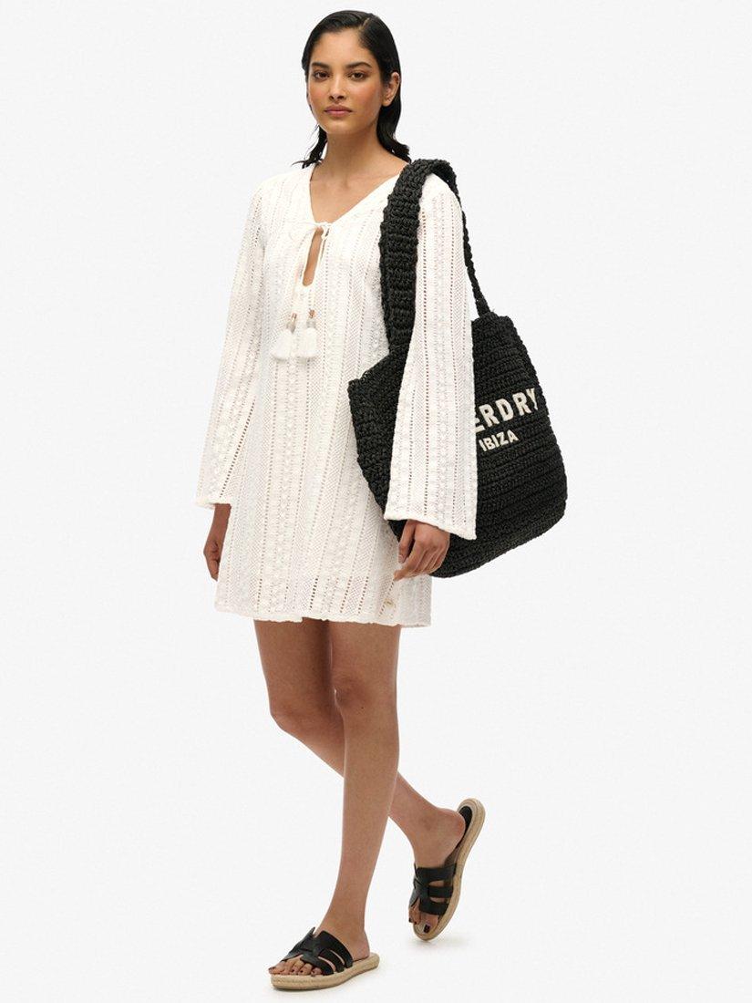 Product image 3 of 6, which shows Superdry Ibiza Pure Organic Cotton Lace Mini Dress, Off White, 8