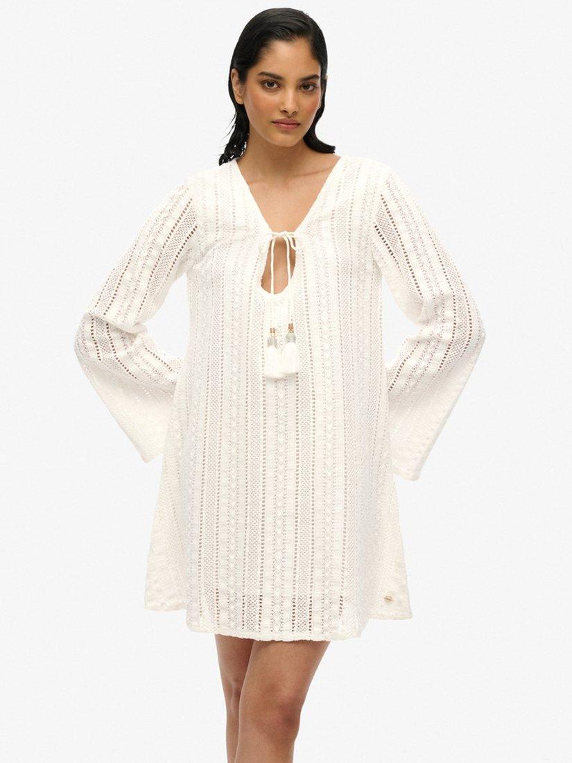 Product image 4 of 6, which shows Superdry Ibiza Pure Organic Cotton Lace Mini Dress, Off White, 8