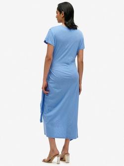 Superdry Slub Midi Wrap Dress, Bluebell - view 2, Bluebell