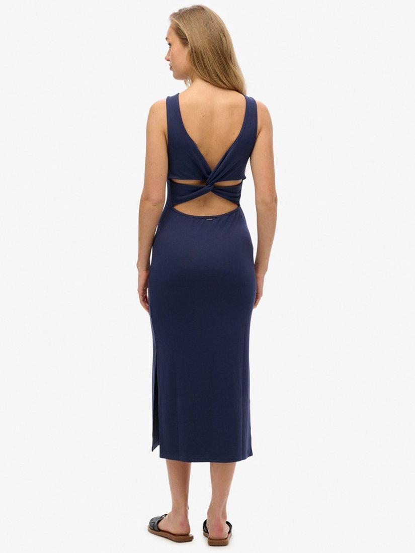 Product image 2 of 5, which shows Superdry Twist Back Jersey Midi Dress, Atlantic Navy, 8