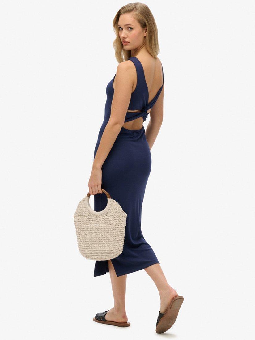 Product image 3 of 5, which shows Superdry Twist Back Jersey Midi Dress, Atlantic Navy, 8