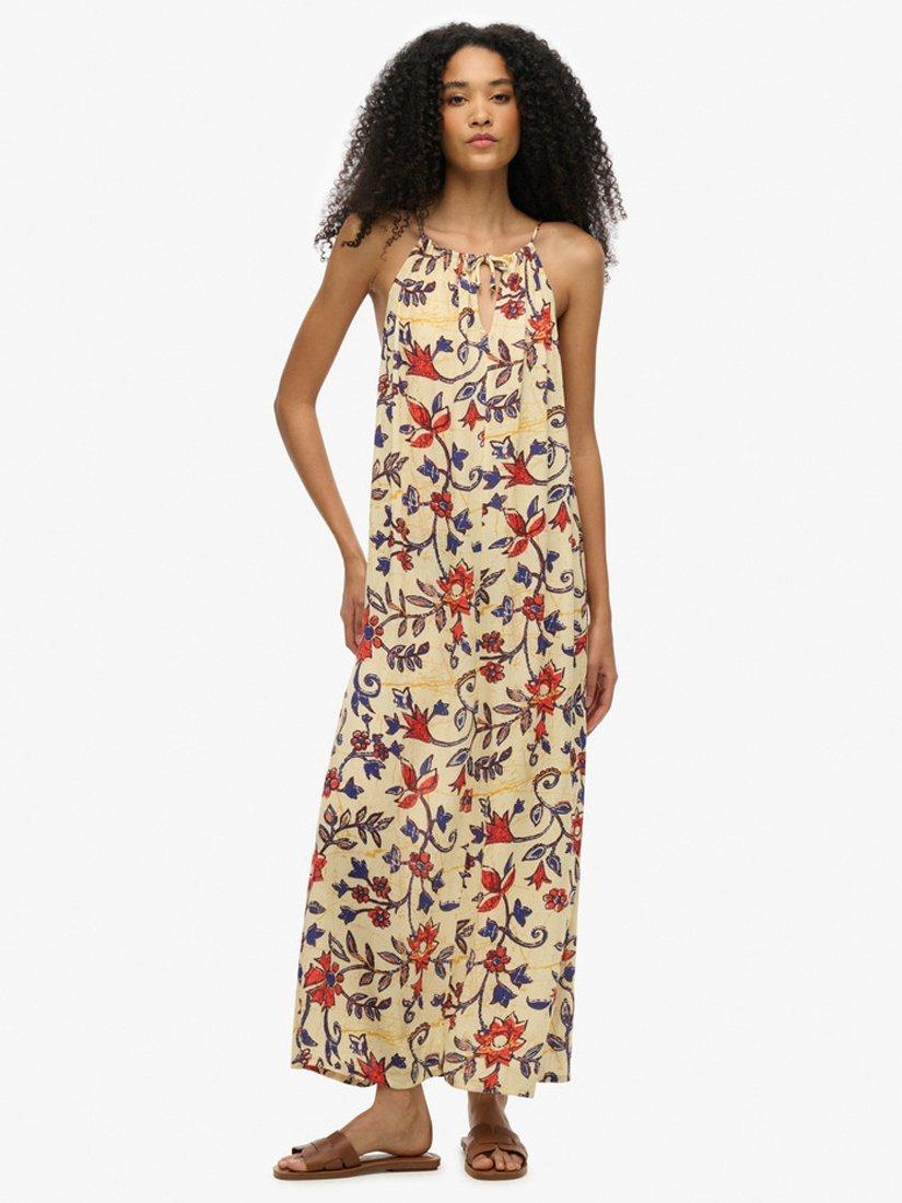 Product image 1 of 4, which shows Superdry Beach Cami Maxi Dress, Batik Vines Cream, 8