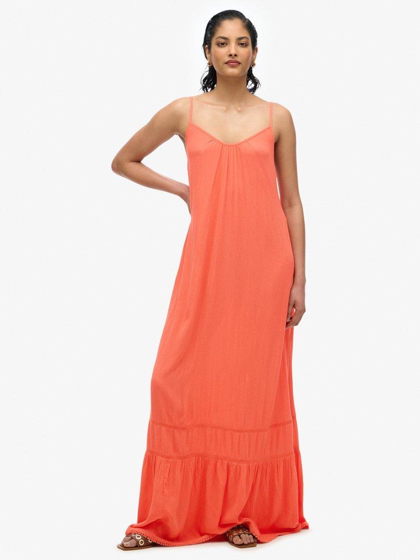 Product image 1 of 5, which shows Superdry Strappy Cami Maxi Dress, Coral, 8