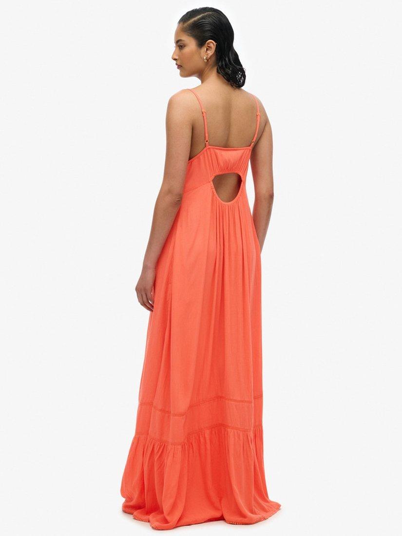 Product image 2 of 5, which shows Superdry Strappy Cami Maxi Dress, Coral, 8