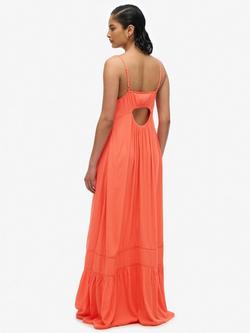 Superdry Strappy Cami Maxi Dress, Coral - view 2, Coral