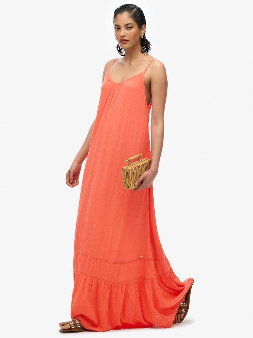 Product image 3 of 5, which shows Superdry Strappy Cami Maxi Dress, Coral, 8