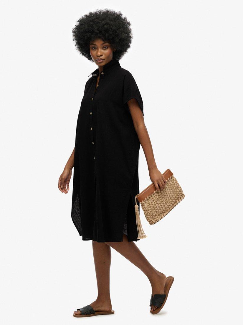 Product image 3 of 6, which shows Superdry Oversized Midi Shirt Dress, Black, 8