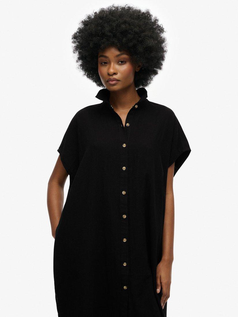 Product image 4 of 6, which shows Superdry Oversized Midi Shirt Dress, Black, 8