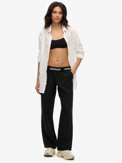 Superdry Drawstring Pure Linen Trousers, Black