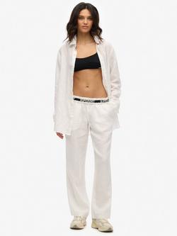 Superdry Drawstring Pure Linen Trousers, White, White