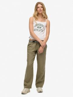 Superdry Pure Linen Drawstring Trousers, Light Khaki Green, Light Khaki Green