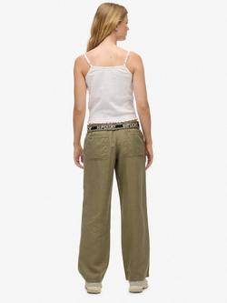 Superdry Pure Linen Drawstring Trousers, Light Khaki Green - view 2, Light Khaki Green