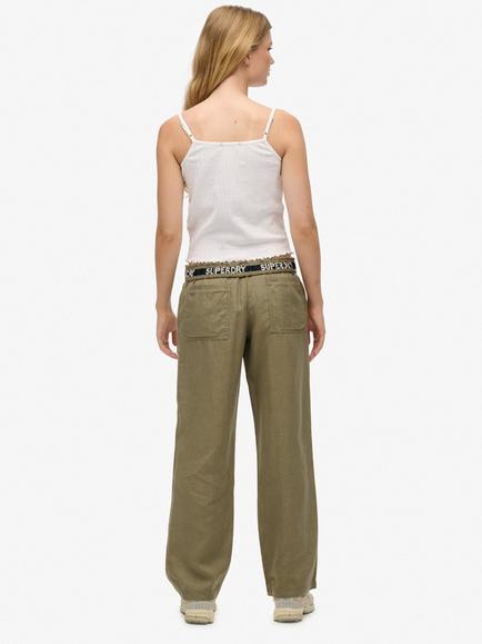 Superdry Pure Linen Drawstring Trousers, Light Khaki Green - view 2, Light Khaki Green