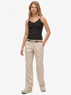 Superdry Drawstring Pure Linen Trousers, Pumice Stone