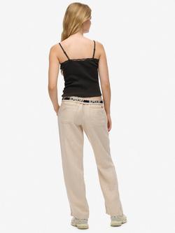 Superdry Drawstring Pure Linen Trousers - view 2, Pumice Stone