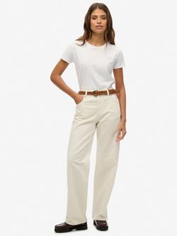 Superdry Mid Rise Pure Organic Cotton Denim Wide Leg Jeans, Desert Bone White