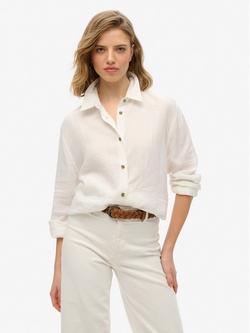 Superdry Casual Linen Rich Boyfriend Shirt, Optic