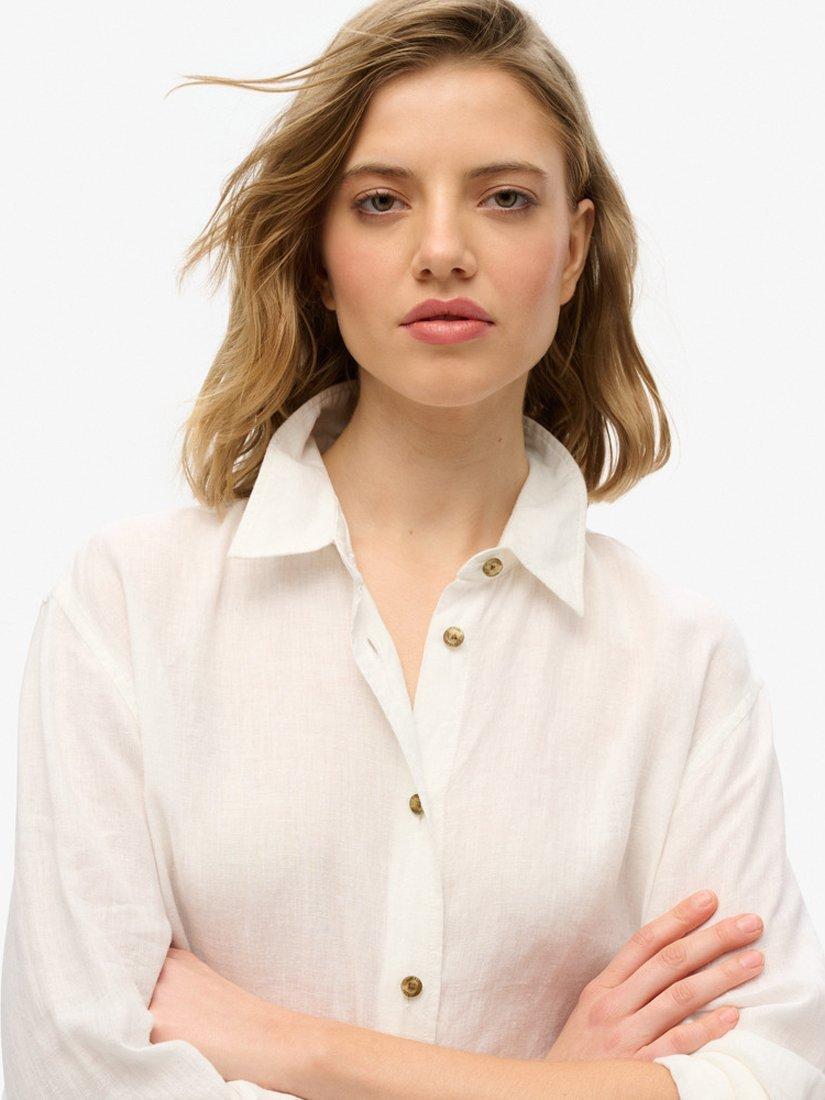 Product image 4 of 5, which shows Superdry Casual Linen Rich Boyfriend Shirt, Optic, 8