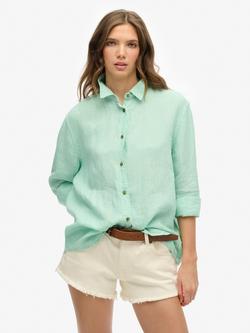 Superdry Casual Linen Rich Boyfriend Shirt, Sea Foam Green