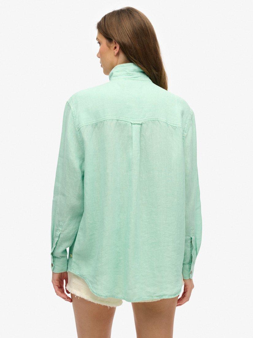 Product image 2 of 4, which shows Superdry Casual Linen Rich Boyfriend Shirt, Sea Foam Green, 8