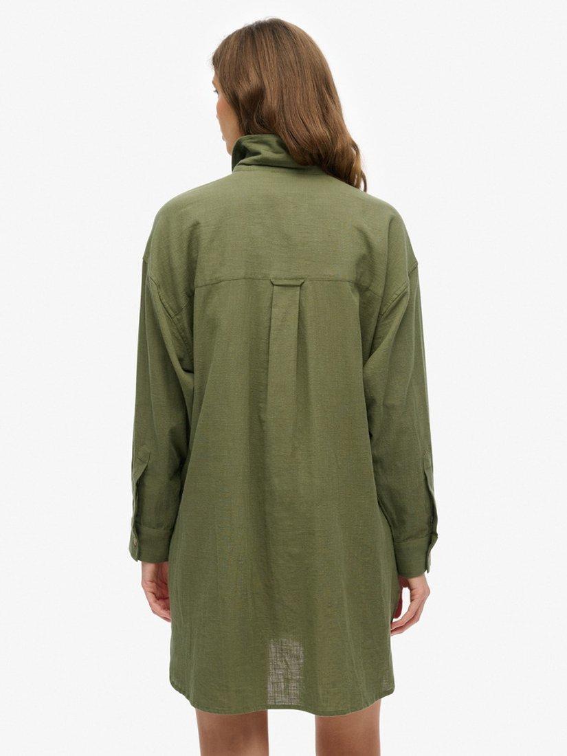 Product image 2 of 5, which shows Superdry Ibiza Longline Beach Shirt, Beetle Green, 8