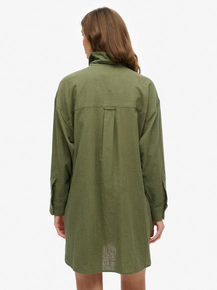 Superdry Ibiza Longline Beach Shirt - view 2, Beetle Green