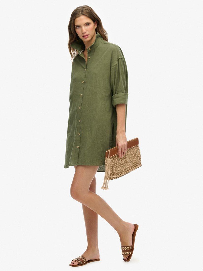 Product image 3 of 5, which shows Superdry Ibiza Longline Beach Shirt, Beetle Green, 8