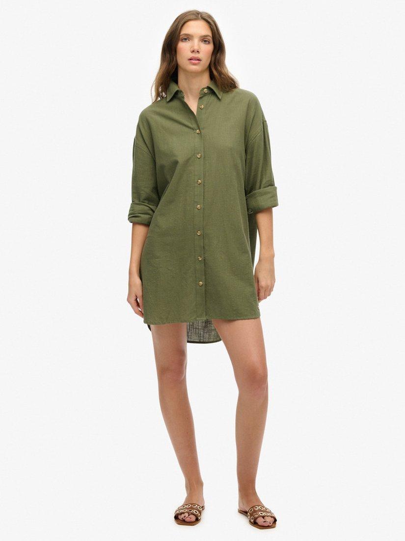 Product image 4 of 5, which shows Superdry Ibiza Longline Beach Shirt, Beetle Green, 8