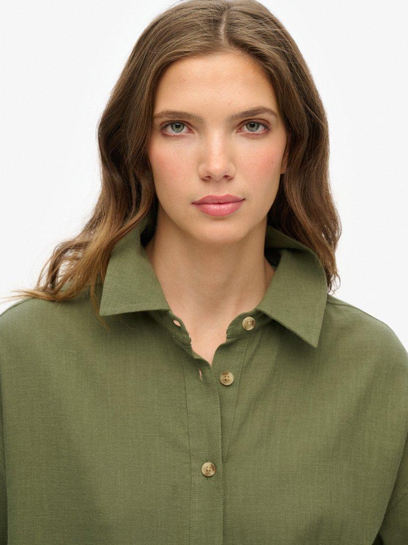 Product image 5 of 5, which shows Superdry Ibiza Longline Beach Shirt, Beetle Green, 8