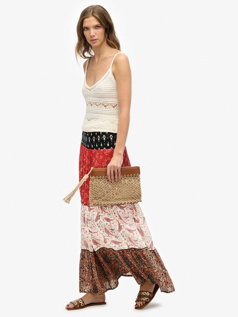 Product image 3 of 6, which shows Superdry Floral Paisley Print Tiered Maxi Skirt, Multi, 8