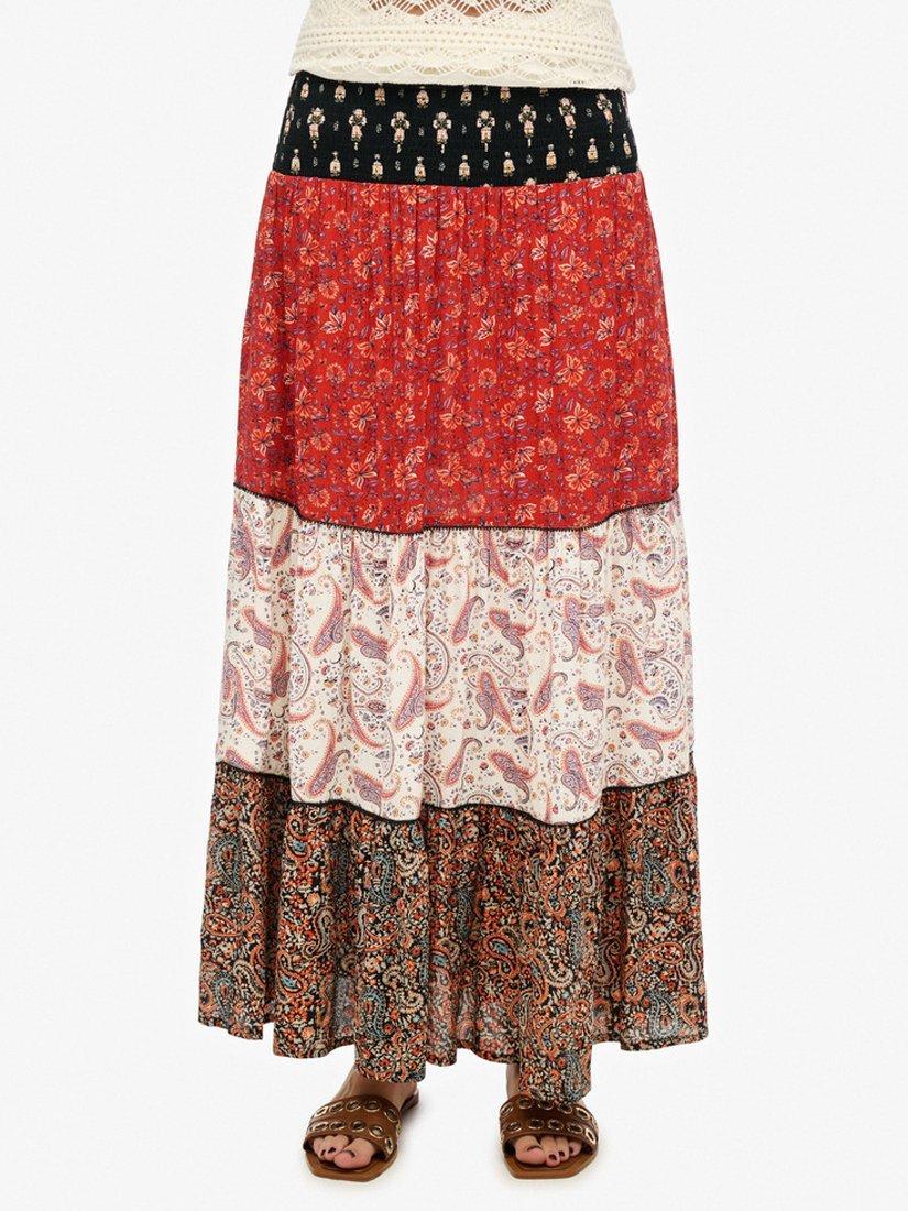 Product image 4 of 6, which shows Superdry Floral Paisley Print Tiered Maxi Skirt, Multi, 8