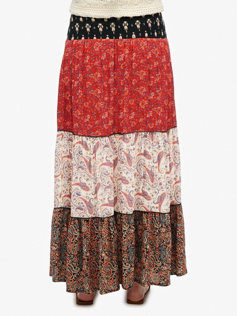 Product image 5 of 6, which shows Superdry Floral Paisley Print Tiered Maxi Skirt, Multi, 8