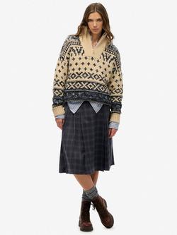 Superdry Check Pleated Midi Skirt, Charcoal