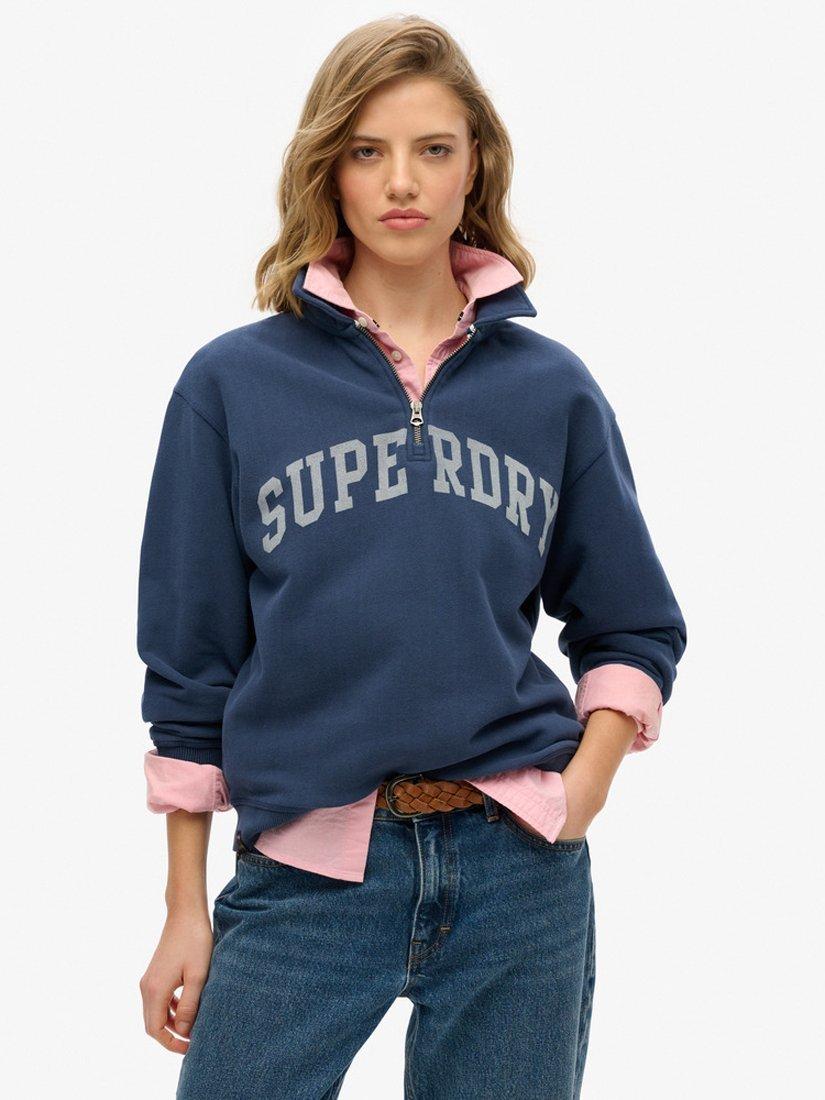 Product image 1 of 5, which shows Superdry Athletic Essentials 1/2 Zip Pure Organic Cotton Jumper, Richest Navy, 8