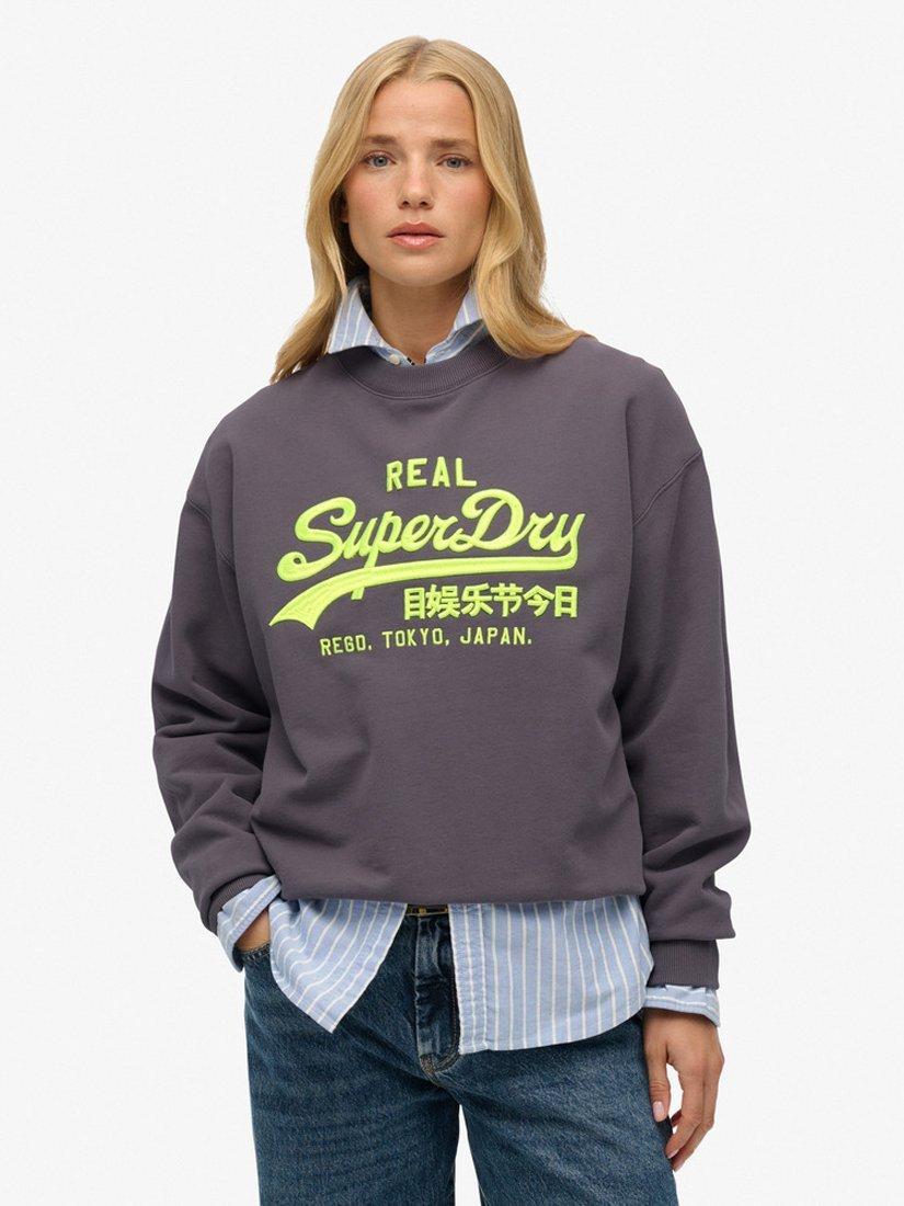 Product image 1 of 5, which shows Superdry Vintage Logo Neon Sweatshirt, Scandi Grey, 8