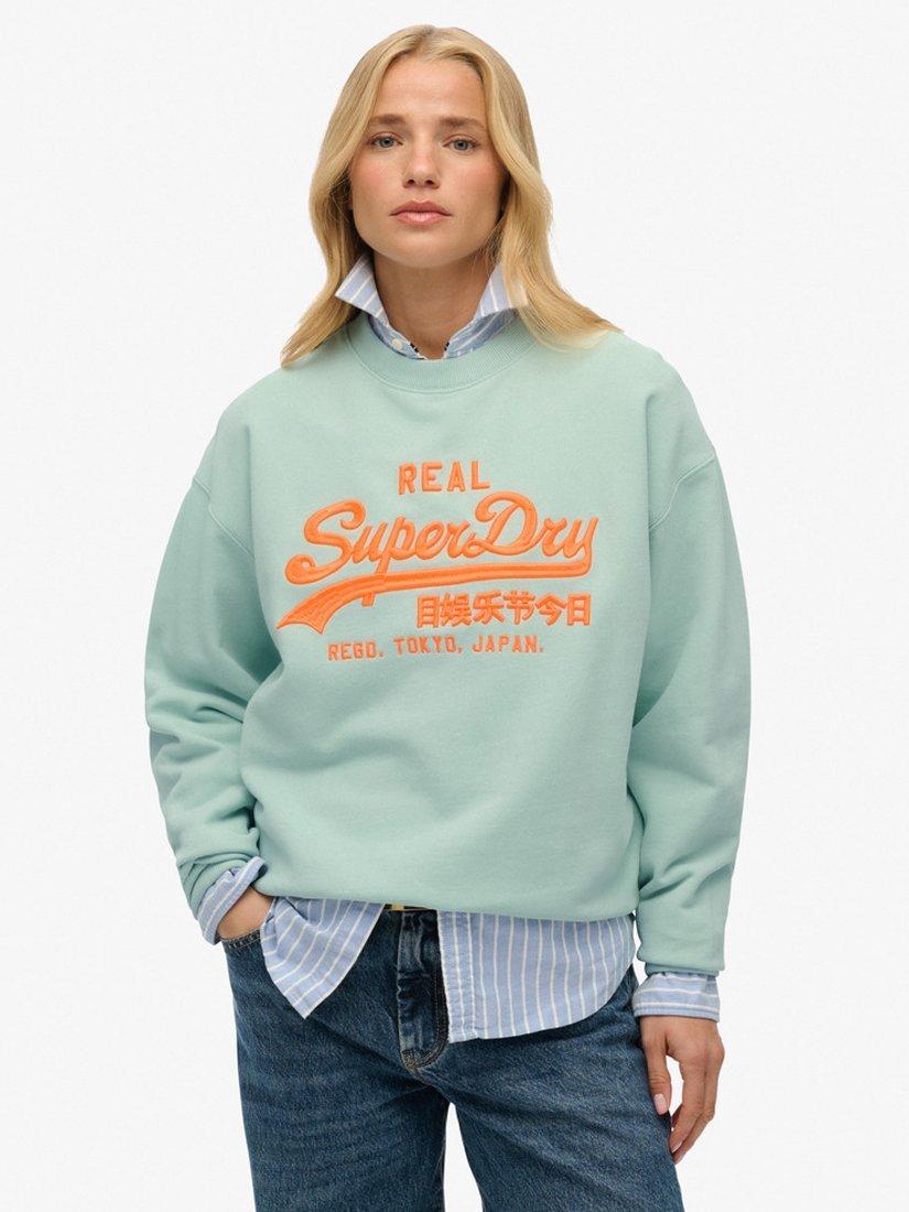 Product image 1 of 5, which shows Superdry Vintage Logo Neon Sweatshirt, Harbour Grey, 8