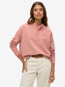Superdry Embroidered Logo Button Sweatshirt, Ash Rose, Ash Rose