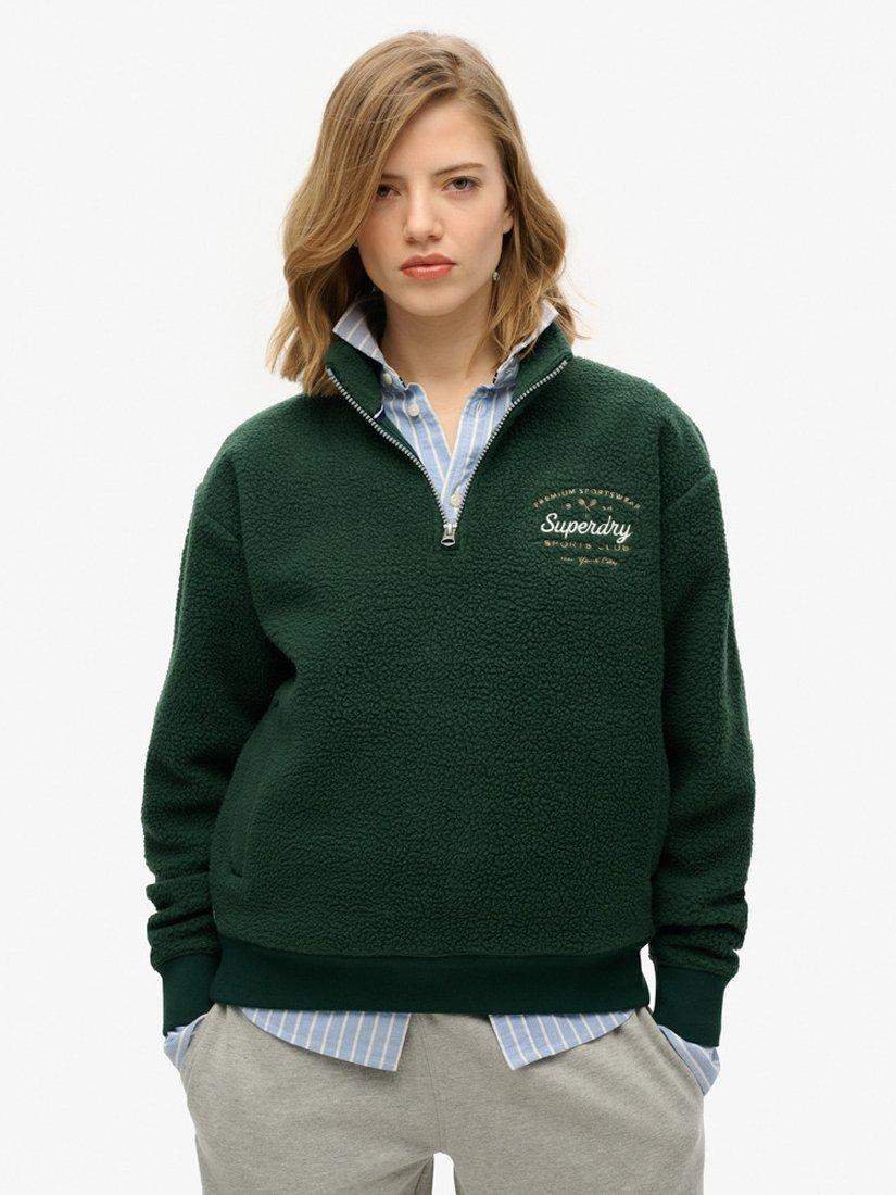 Product image 1 of 5, which shows Superdry Country Club 1/2 Zip Fleece, Enamel Green, 8