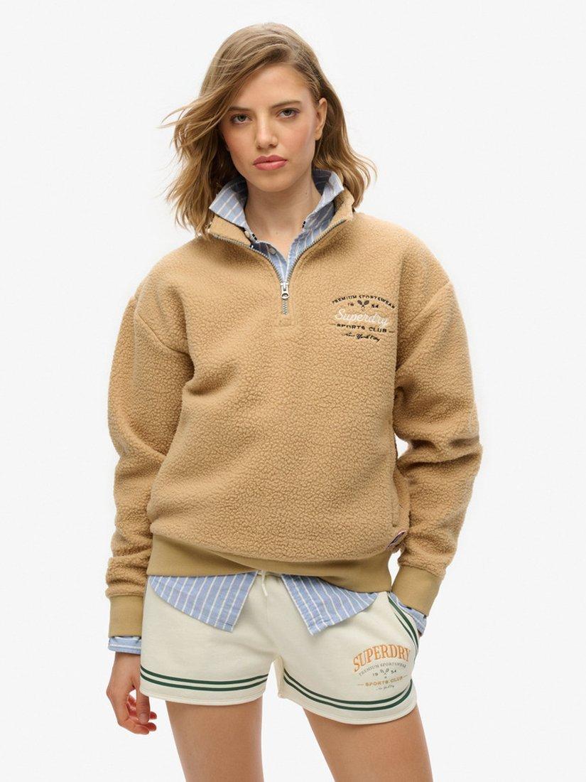 Product image 1 of 5, which shows Superdry Country Club 1/2 Zip Fleece, Shaker Beige, 8