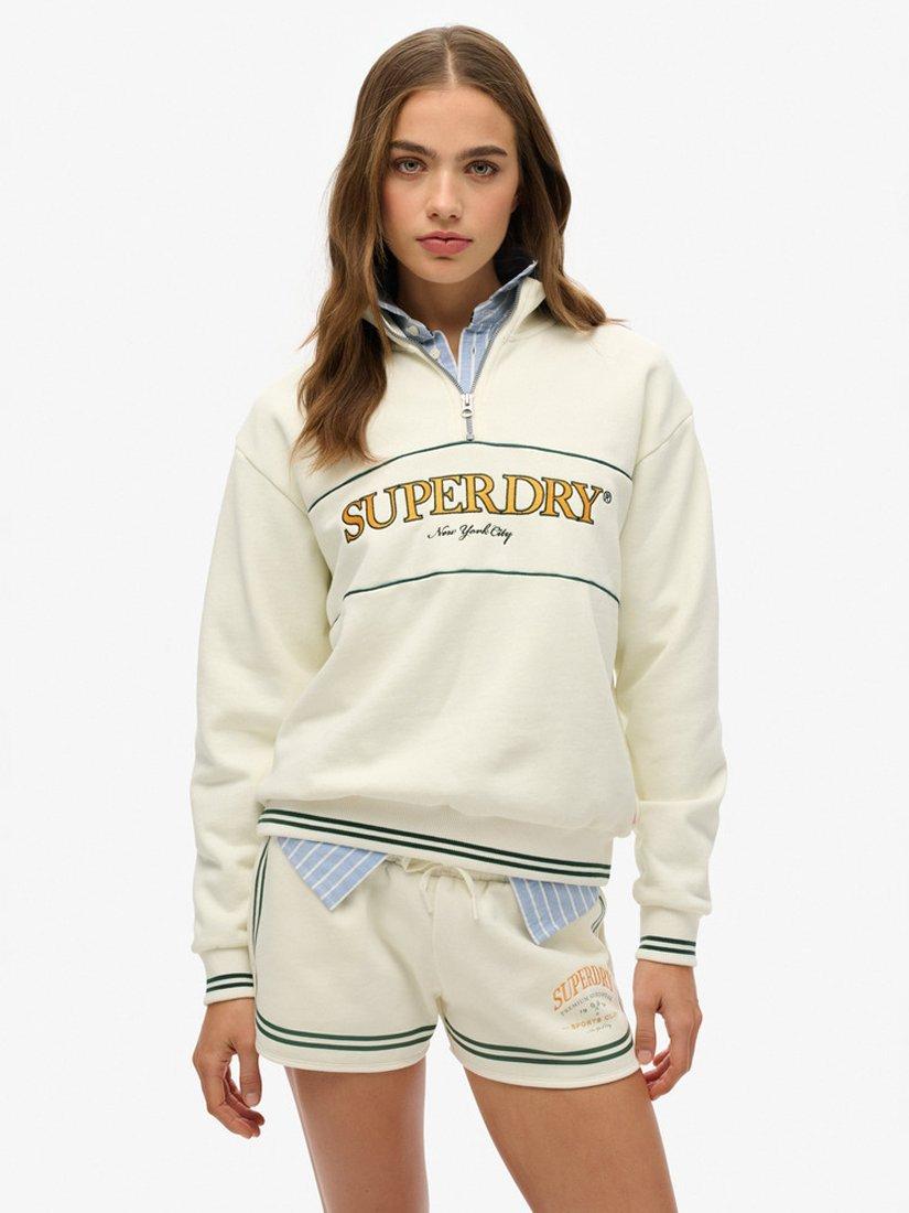 Product image 1 of 4, which shows Superdry Country Club 1/2 Zip Hoodie, Off White, 8
