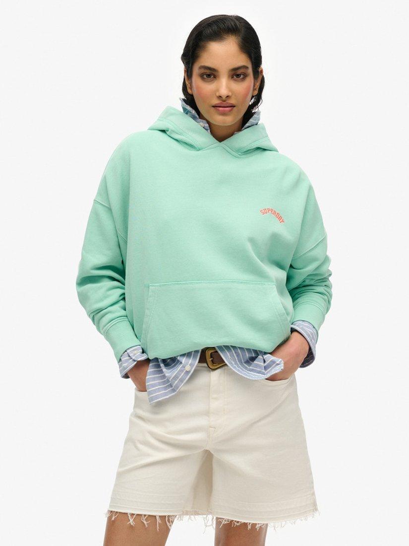 Product image 1 of 5, which shows Superdry Organic Cotton Relaxed Fit Hoodie, Spearmint Green, 8