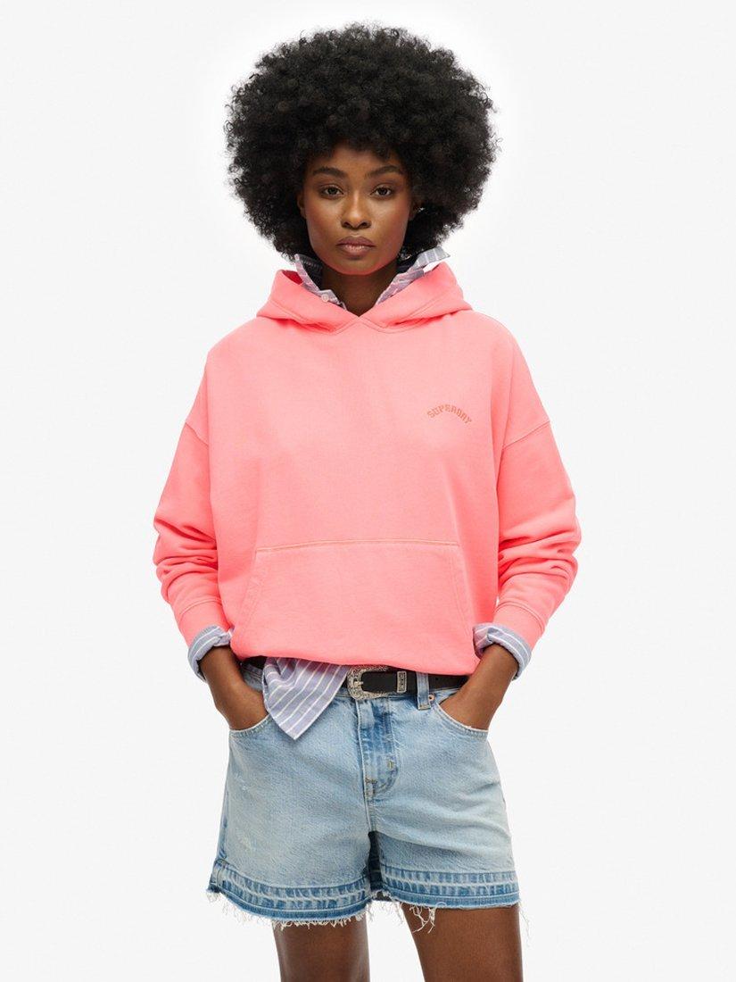 Product image 1 of 4, which shows Superdry Organic Cotton Relaxed Fit Hoodie, Fiery Coral, 8